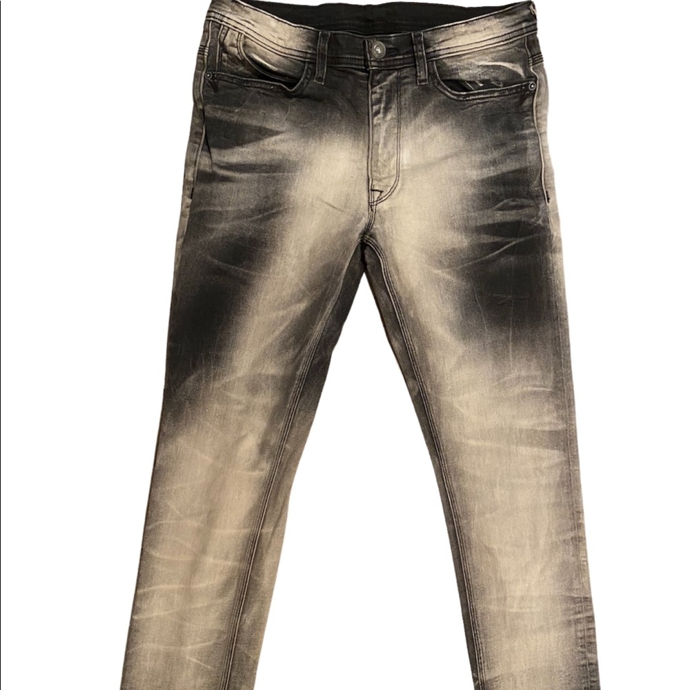 Real Denim deadstock grey / black bleached straight leg jeans